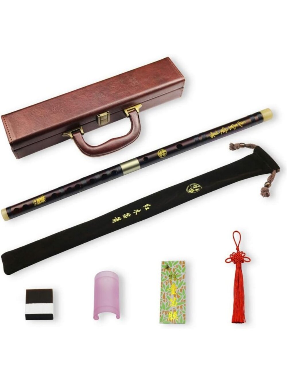 Professional Rosewood Dizi Flute Set with Membrane, Glue & Protector - Chinese